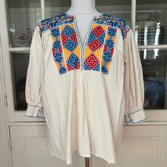 Vintage Hand Embroidered Ukrainian/Romanian Style Cotton Blouse, Size M- L - Picture 1 of 12